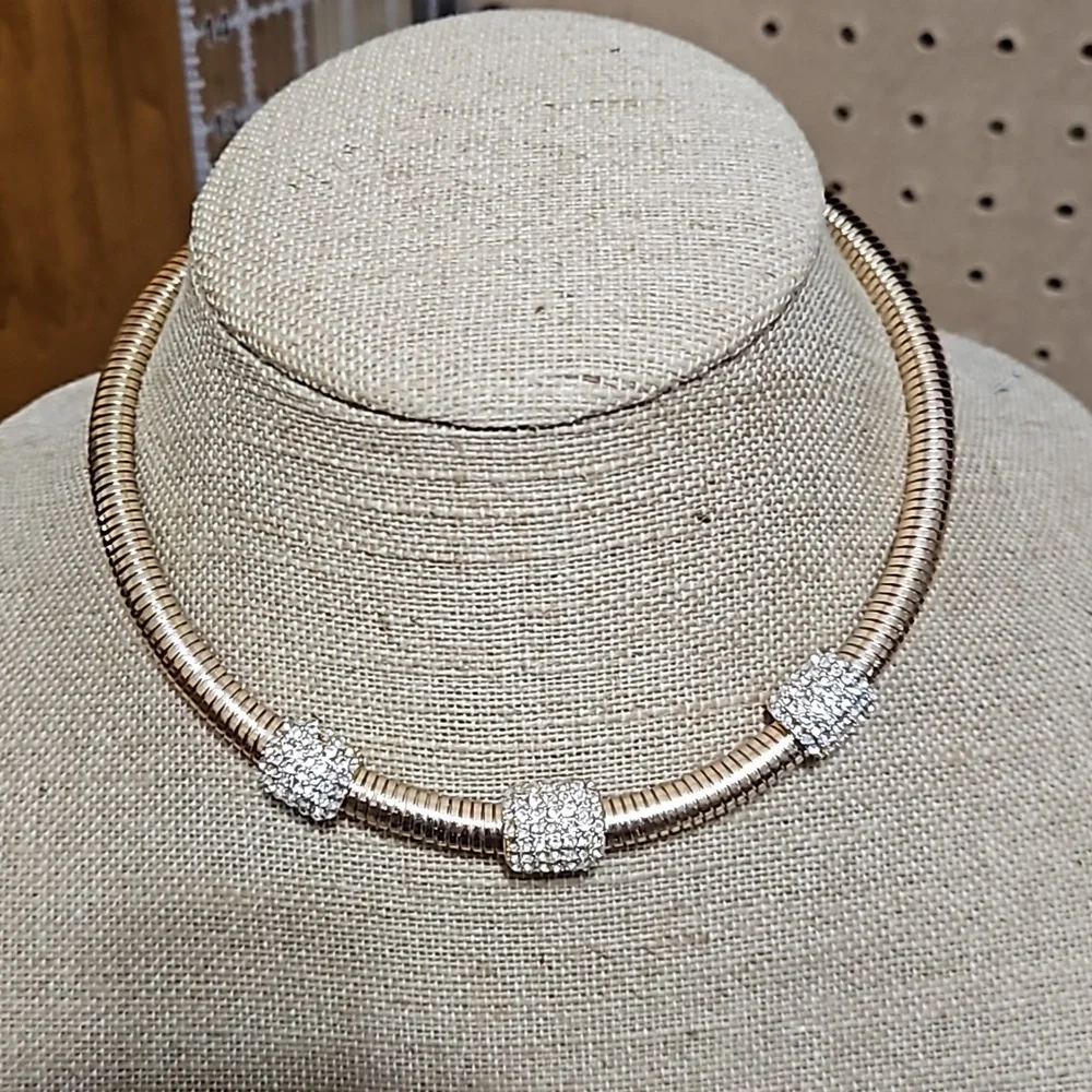 Monet Gold & Rhinestone Necklace - Picture 1 of 6